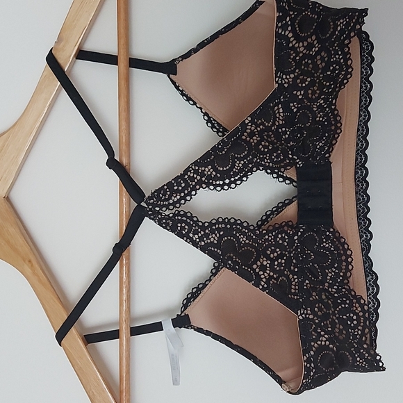 2 for $25 ✨NWT Aerie Wireless Black/Beige Lace Racer Back Bra Size 34B - Picture 3 of 4